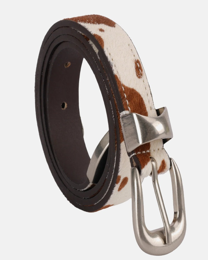 Ceinture Unisexe en Similicuir à Motif Vache – Boucle Argentée Western