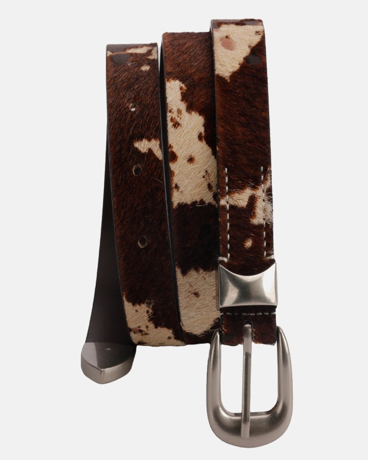 Ceinture Unisexe en Similicuir à Motif Vache – Boucle Argentée Western