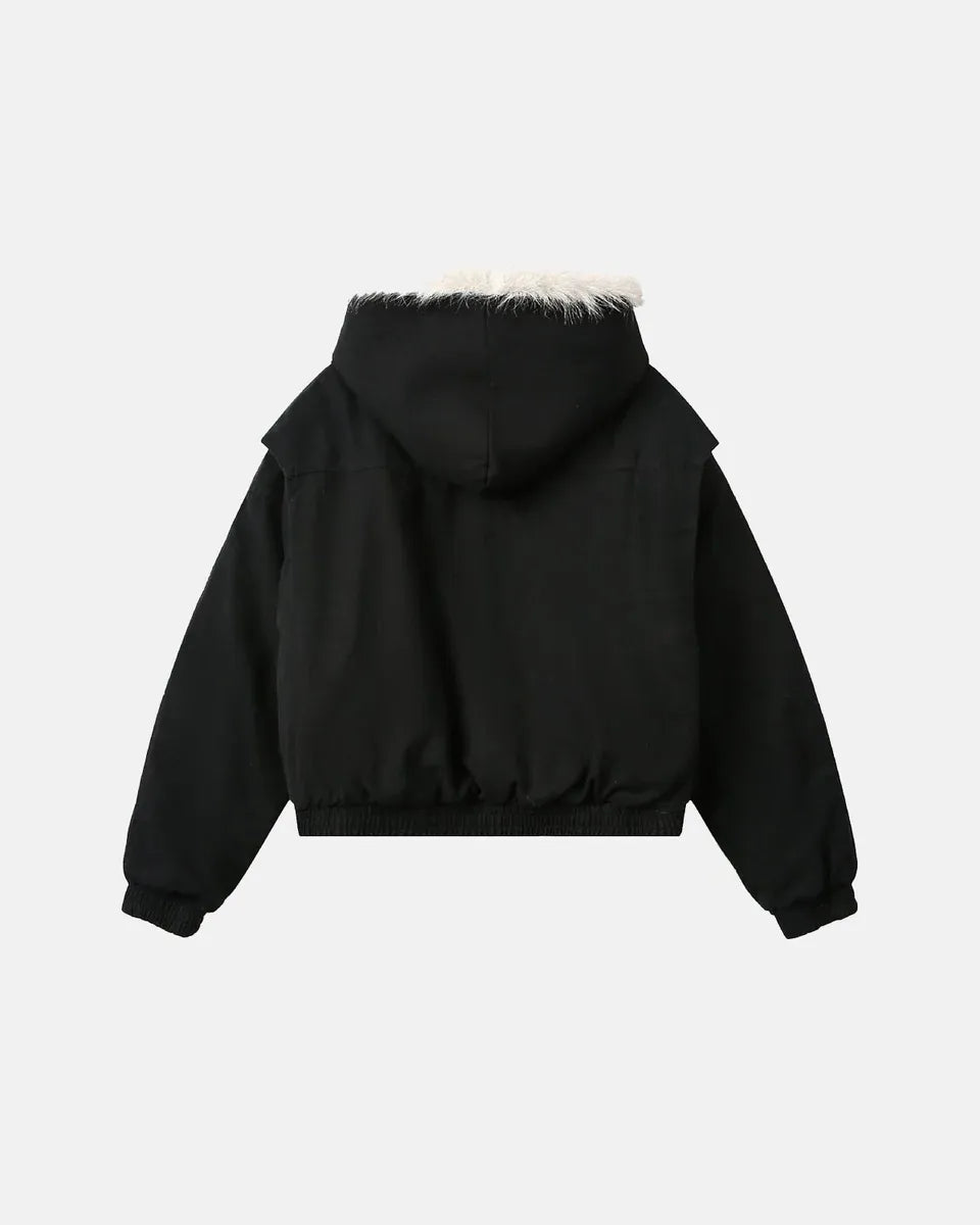Veste Bomber à Capuche Homme Oversize avec Doublure Fausse Fourrure