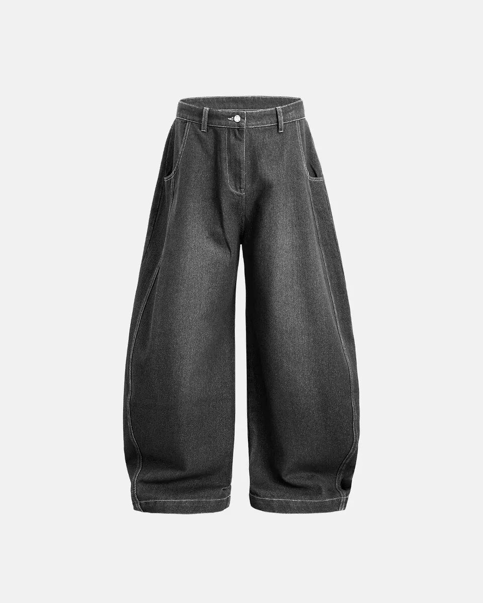 Jean Barrel Baggy Unisexe à Effet Délavé – Coupe Tonneau Streetwear
