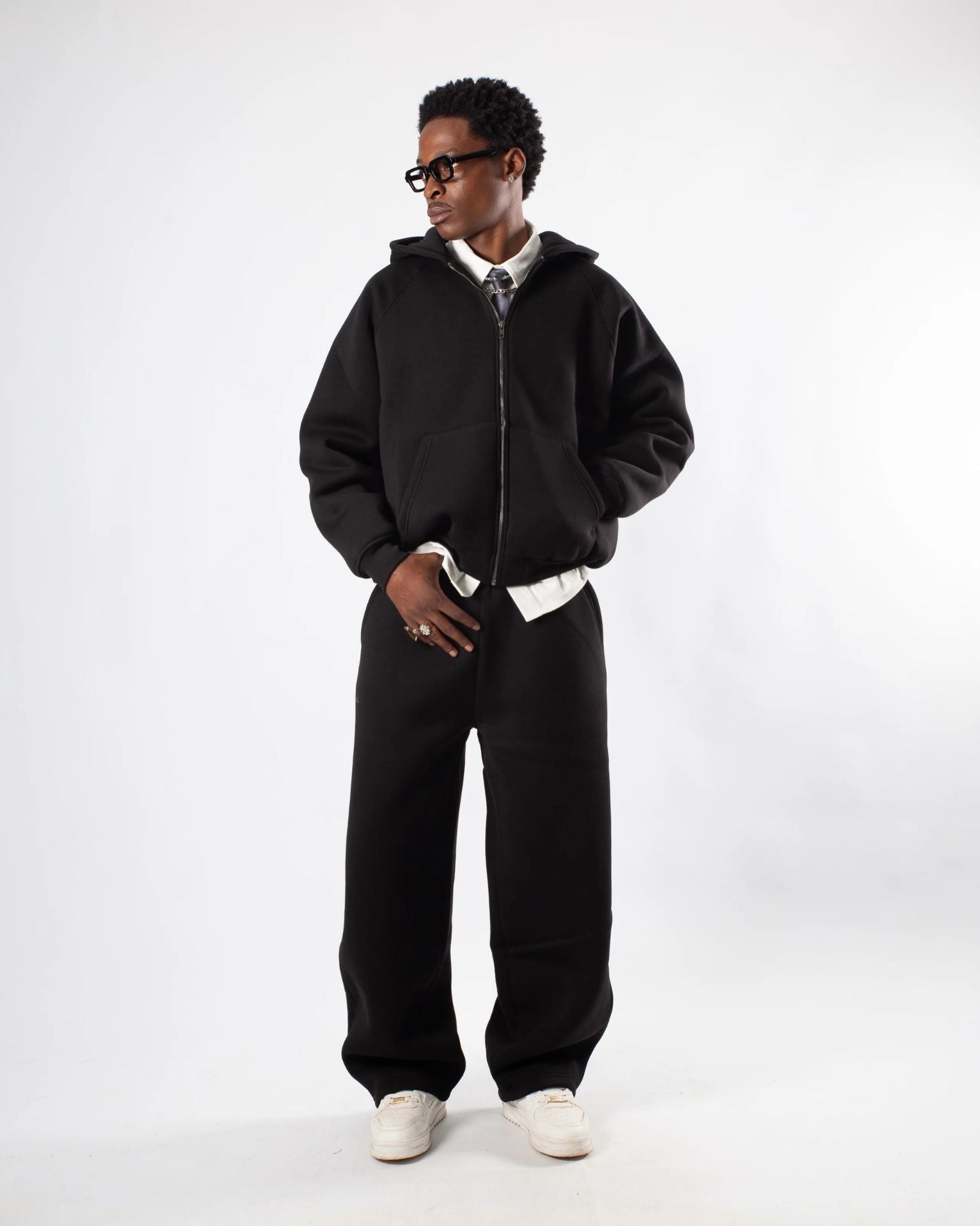 Sweat à Capuche Zippé Oversize Unisexe Noir