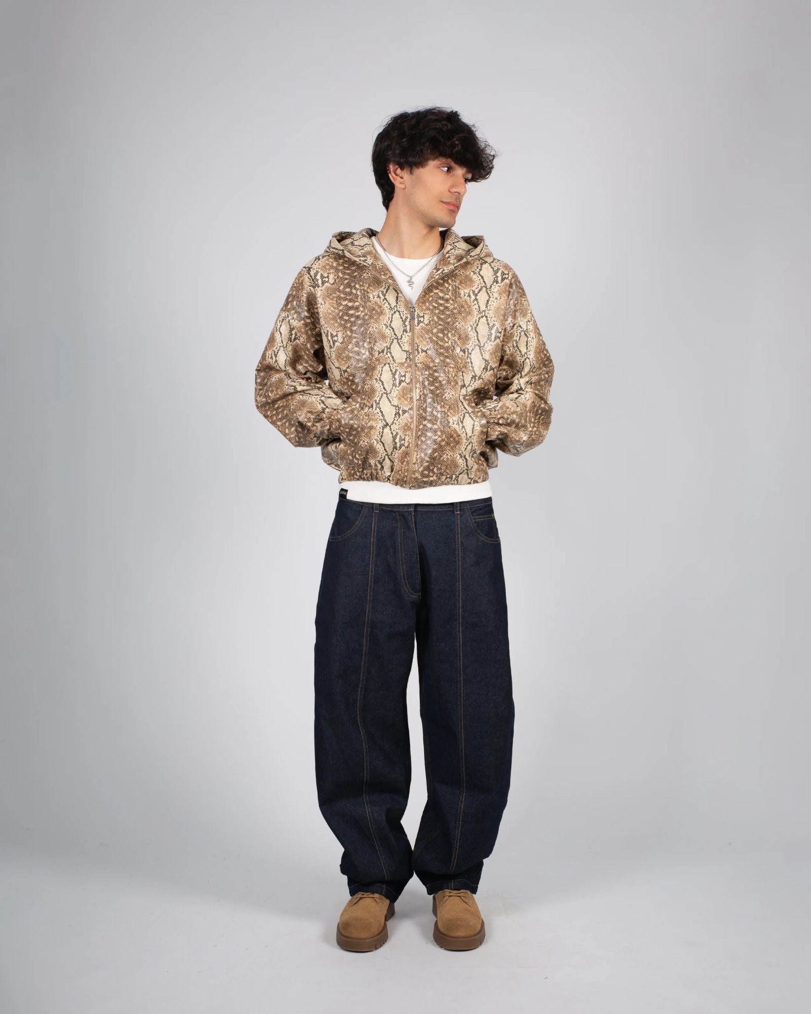 Veste à Capuche Zippée Unisexe Motif Serpent Beige