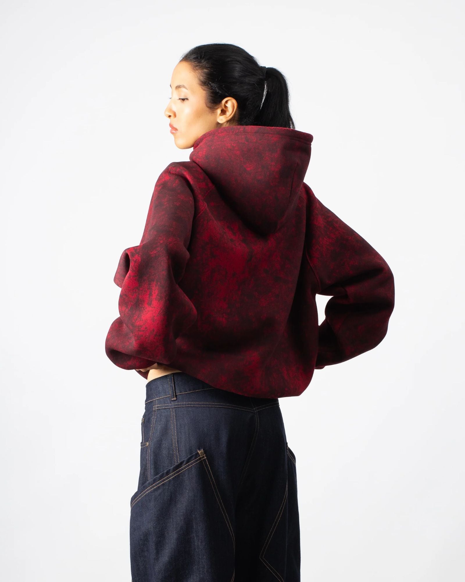 Sweat à Capuche Oversize Unisexe Rouge Effet Délavé