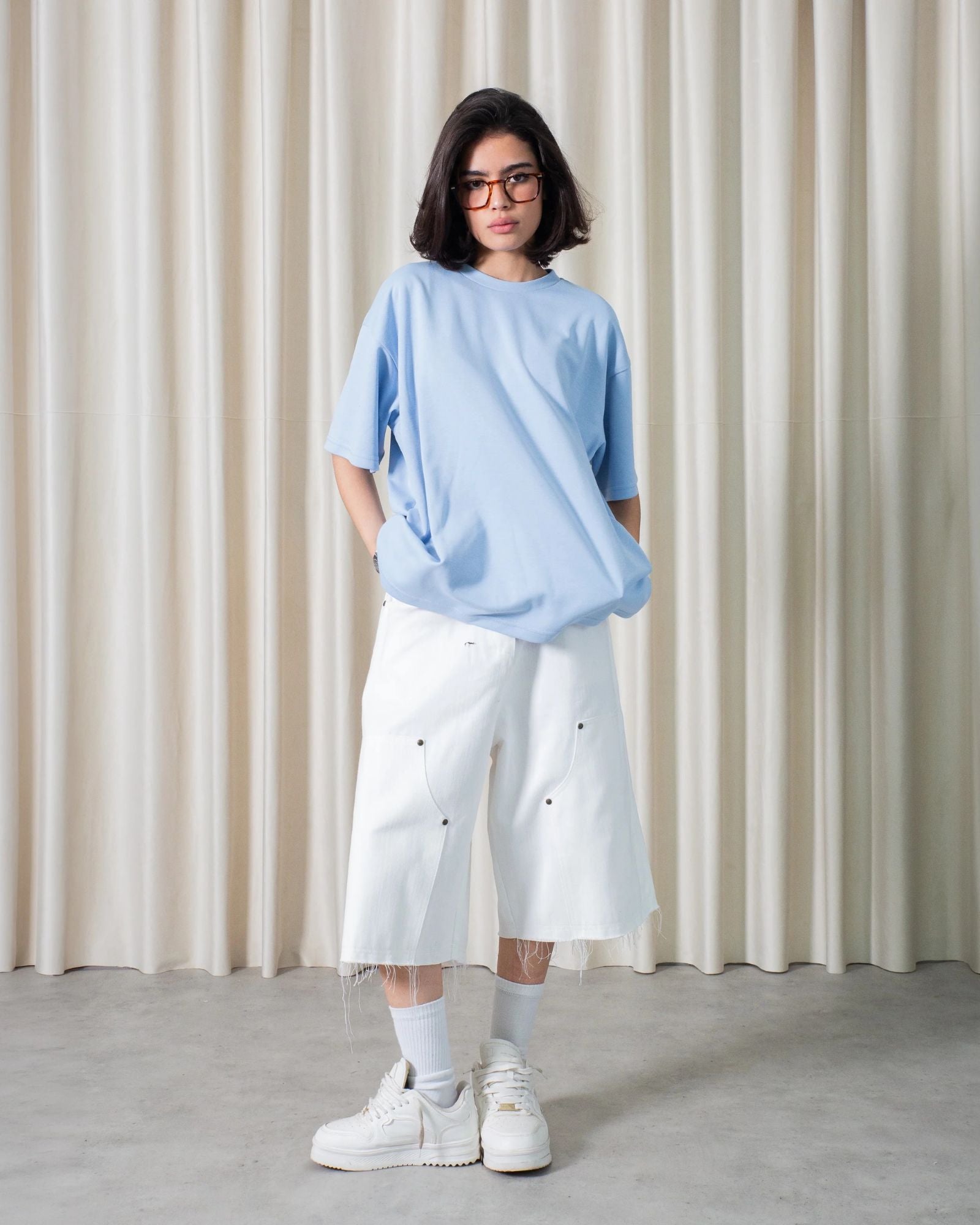 Jort en Denim Blanc Cassé Unisexe Coupe Large