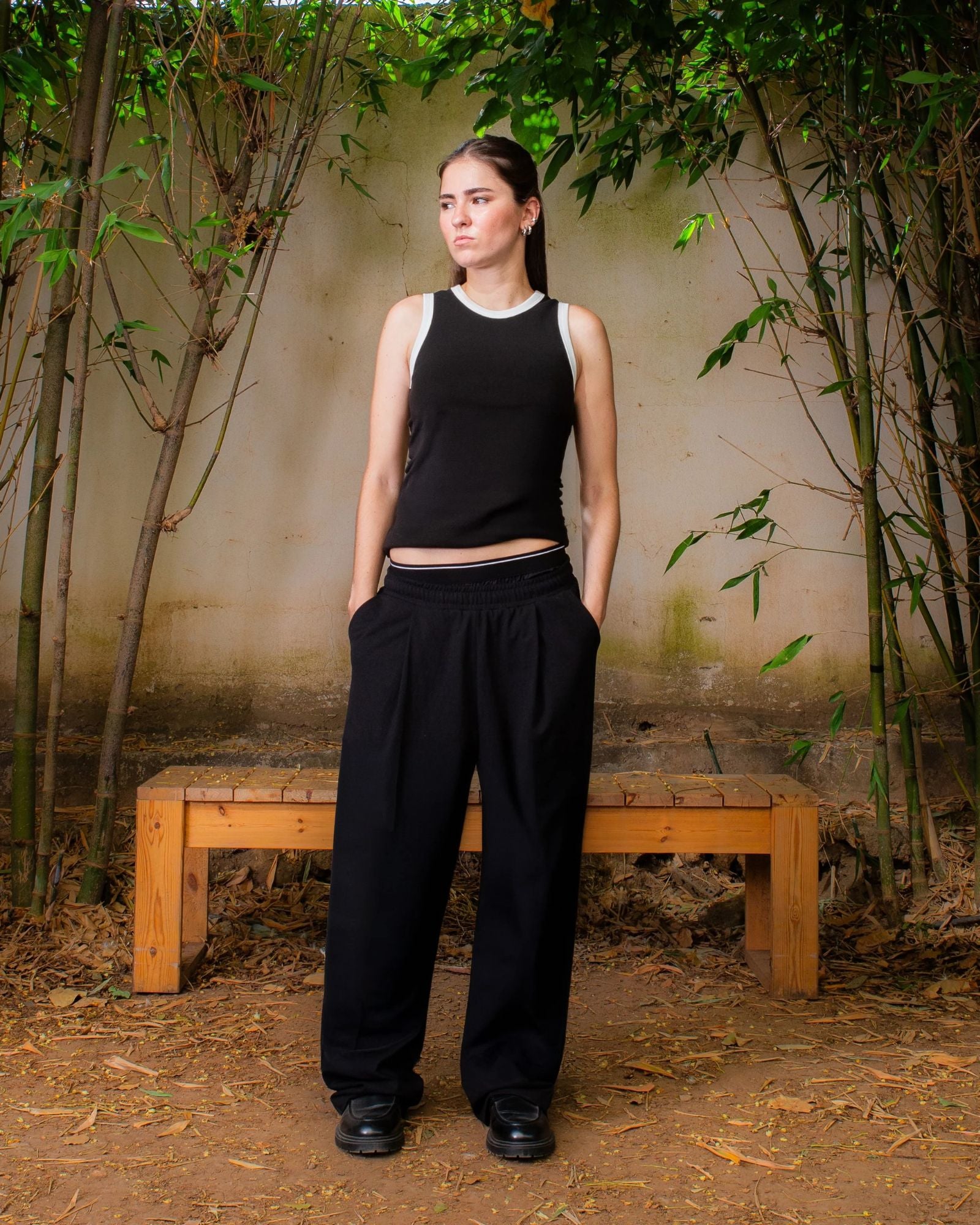 Pantalon Large Unisexe Noir à Taille Élastiquée